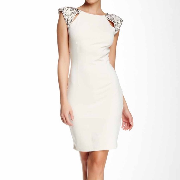 NWT Cream Dress with Beaded Shoulders - Picture 8 of 8